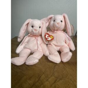 Ty Beanie Babies Pink Bunny Plush Lot Set of 2 1997